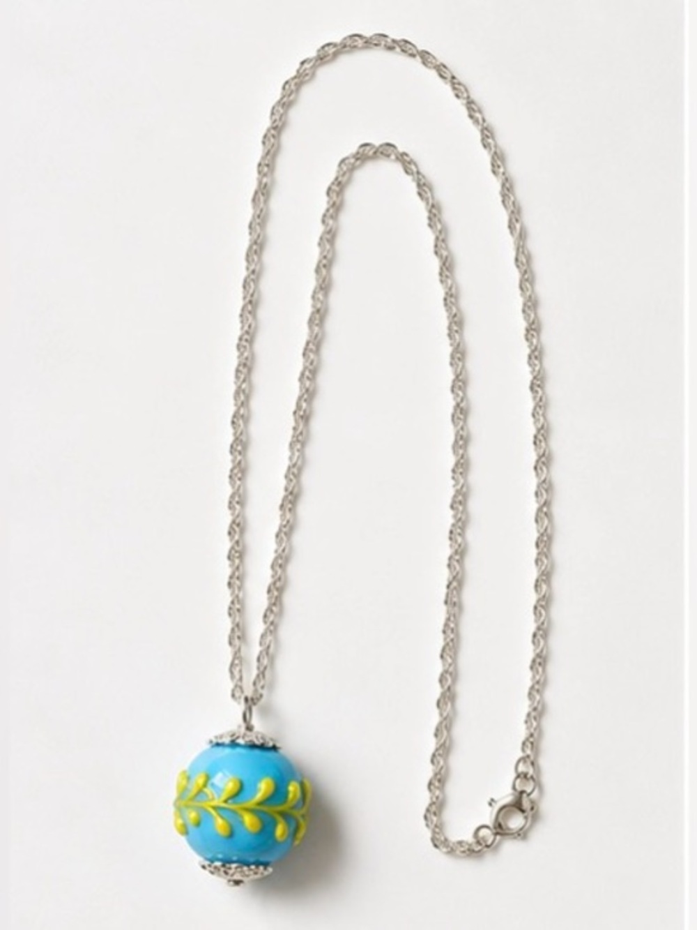 💛🩵Artisan 28” Sterling Silver Blue & Yellow Art Glass Sphere Pendant Necklace💛🩵